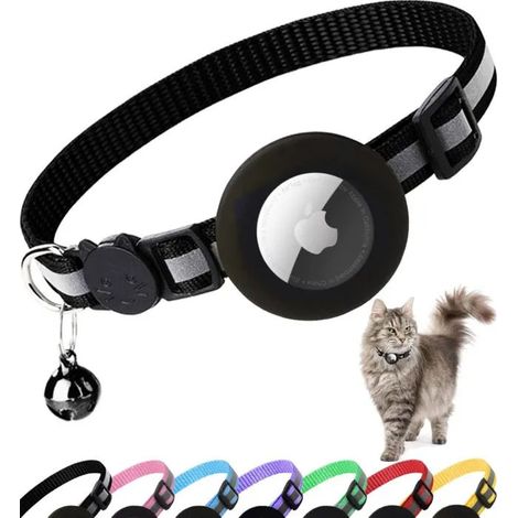 Collier Chat Airtag, Collier pour Chat Anti-étranglement , pour Toutes Les Tailles de Chats, Large de 1 Centimètres et Léger (Noir) (1/5)