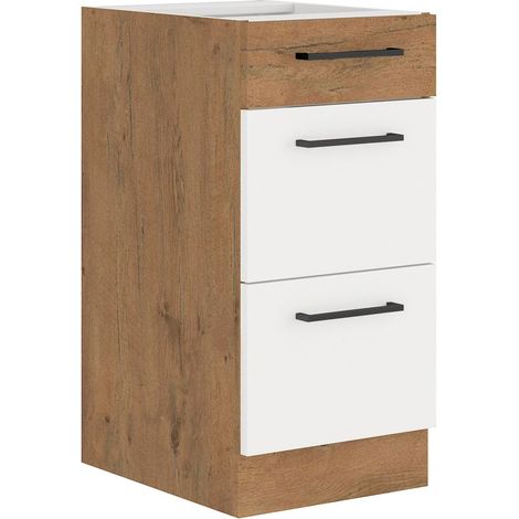 Vigo Unterschrank 40 Eiche Lancelot Weiß Hochglanz Küchenzeile Soft-Close Küche (1/4)