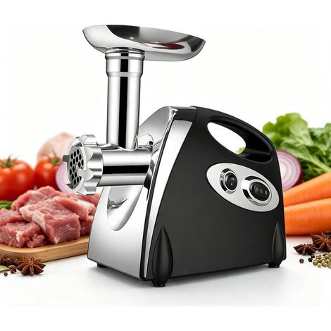 Hachoir Electrique, 2800W, Hachoir à saucisses, Hachoir Légumes Professionnel, avec 3 plaques découpe acier, Multifonctionnel, Noir (1/5)