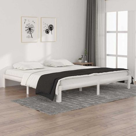 vidaXL Bed Frame without Mattress White Solid Wood Pine 200x200cm (1/5)