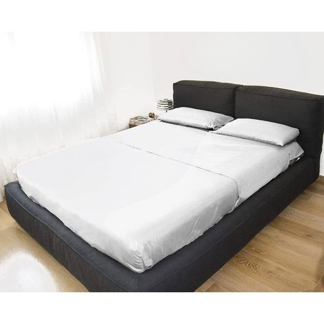 GEMITEX Completo letto Matrimoniale, Colore BIANCO, con Trattamento NO-STIRO, effetto Raso, in 100% Microfibra di poliestere. Composto da 2 lenzuola e 2 federe TINTA UNITA. Made in Italy (1/2)