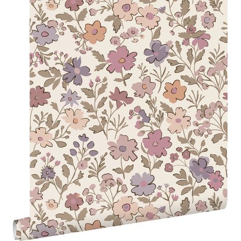 papier peint fleurs violet, rose et blanc - ESTAhome