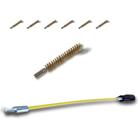 Ecouvillon LAITON Condenseur Lot de 6 avec 1 tringle flexible 48 cm Ø 15 mm Raccord laiton taraudé M6 femelle Torsade en acier galvanisé Brosse nettoyage Kibros 4TCL15Tx6