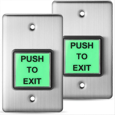 Lot de 2 boutons-poussoirs carrés verts pour sortie de secours, en acier inoxydable, avec LED verte. (1/5)