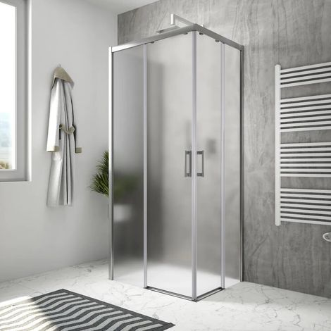 Cabine de douche à trois côtés 80 x 90 x 80 cm double porte coulissante profilés chromés verre mat de 6 mm h 190 Cuba (1/4)
