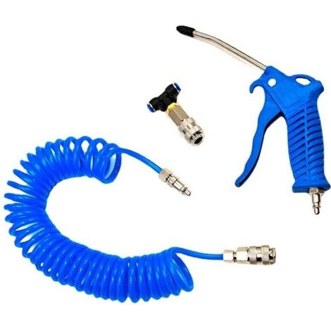 Compressed Air Blow Gun, Air Blow Gun with 5 Meter Compressed Air Hose, Air Gun Cleaning Kit, with T-Connector, for Truck, Van, Heavy Duty Truck (1/4)