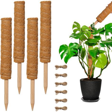 Lot de 4 bâtons de mousse pour plantes - Supports extensibles jusqu'à 140 cm - 4 x 50 cm - Tuteurs pour Monstera, Pothos et plantes grimpantes - Corde de jute incluse (1/5)