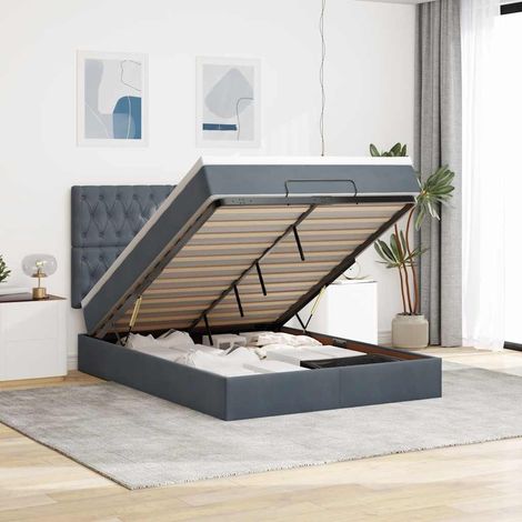 vidaXL Cadre de lit ottoman avec matelas gris foncé 140x190 cm velours (1/5)