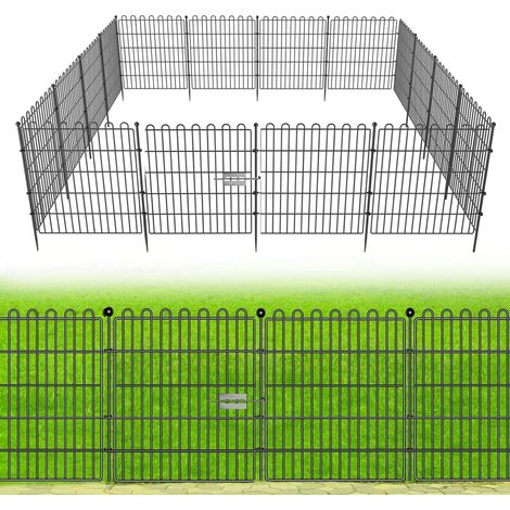 Clôture de Jardin Décorative, 10 Panneaux (Longueur Totale 7.65m), Hauteur 60cm, Barrière pour Animaux en Fil d'Acier Inoxydable Sans Fossé, pour Cour, Terrasse et Lapins (1/5)