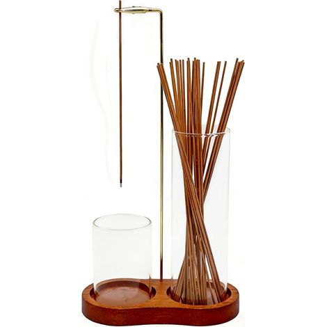 Porte-encens en bois à l'envers avec récupérateur de cendres en verre amovible pour thé, yoga, spa, méditation zen (marron) (1/5)