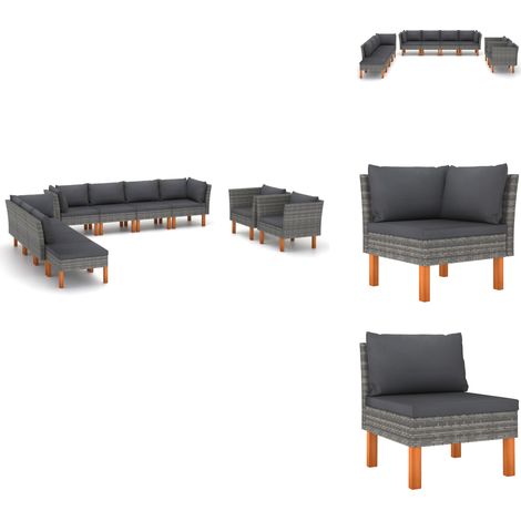 Salon de jardin 10 pcs Résine tressée et bois d'eucalyptus Gris - Salon De Jardin - Mobilier De Jardin - Set De Salon De Jardin - Meubles De Jardin - Chaise Longue (1/5)