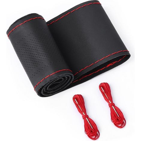 Lenkradbezug Leder Rot mit Nadel & Faden, Universal 37-38cm (1/4)