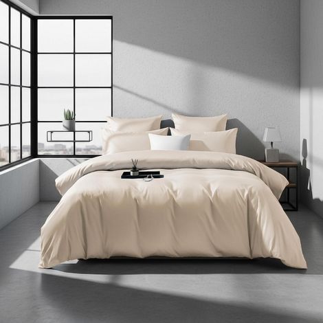Bettwäsche 155x220 cm Mako Satin Baumwolle Lyocell Braun Khaki Taupe 3-teilig