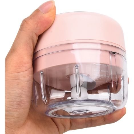Mixeur ail électrique sans fil 100ml USB rechargeable, broyeur d'aliments et hachoir à herbes, batterie intégrée, rose (1/5)