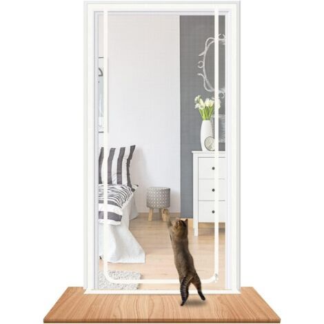 1 Grille de protection pour chat, filet de sécurité en acier, écran anti-insectes, ventilation été, porte coulissante balcon 100x220cm