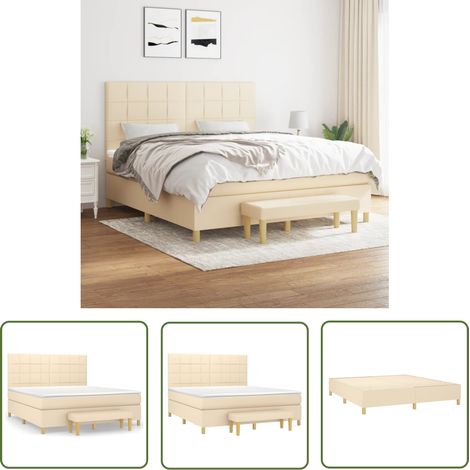 The Living Store Boxspringbett mit Matratze Creme 160x200 cm Stoff - Boxspringbett - Doppelbett - Cremefarbenes Bett - Bettsofa - Schlafsystem (1/5)