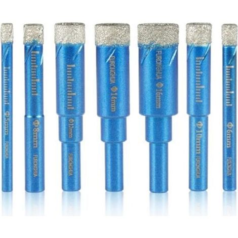 7 Dry Diamond Hole Saw Drill Bits 5/6/8/10/12/14/16mm Wax Cooled for the Most Difficult Glass, Porcelain, Tile, Ceramic, Granite and Marble (1/5)