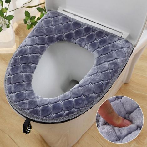 Housse de Cuvette en Peluche Chaude Fond -gris-2pcs-Couverture Siège de Toilettes (1/5)