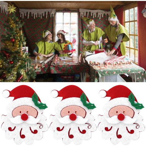 Décorations de Noël en feutrine, autocollants en tissu, ornements pour sapin, accessoires de Noël, tête de Père Noël