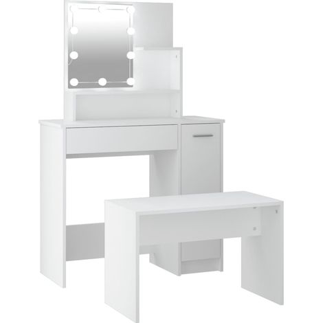 Ensemble de coiffeuse avec LED Blanc Bois d'ingénierie