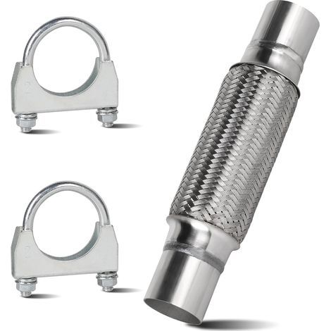 Tuyau d'échappement Flexible de 50 mm, Raccord de Tuyau en Acier Inoxydable 200mm x 300 mm avec 2 Colliers de Serrage, Pièces de Montage pour Echappement Voiture (1/5)
