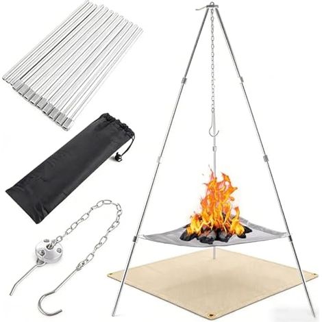 Brasero de camping pliable et portable avec tapis ignifuge, foyer pliable pour feu de camp, faitout de cuisine, jardin, terrasse, barbecue