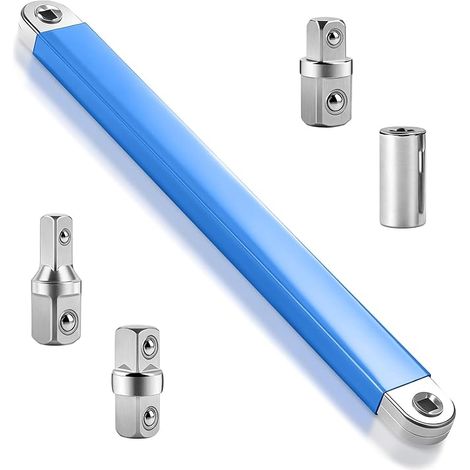 Clé Extension Décalée avec Adaptateurs Entraînement Carrés, Ensemble Rallonge Cliquet, Clé Acier Carbone Universelle, Clés Portée Serrée Multifonctionnelle pour Espace Confiné (1/2", 1/4", 3/8") (1/5)