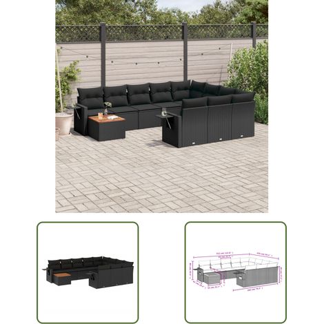 The Living Store 11-tlg. Garten-Sofagarnitur mit Kissen Schwarz Poly Rattan - Gartenmöbel Set - PE-Rattan Möbel - Outdoor Lounge - Esszimmergarnitur - Balkonmöbel (1/3)