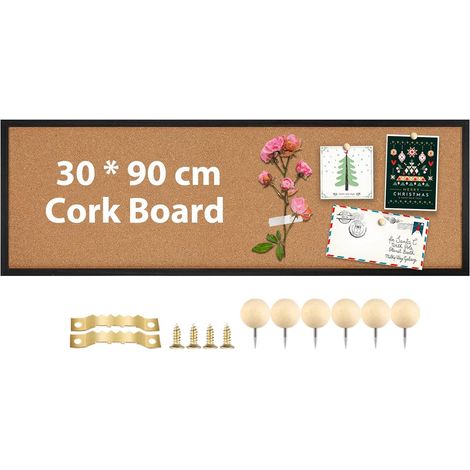 Tableau d'affichage en liège - 90 x 30 cm - Tableau en liège pour décoration de la maison, du bureau - Grand tableau en liège - Cadre en bois noir - BK-3090 (1/5)