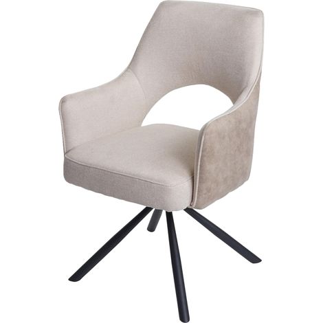 [JAMAIS UTILISÉ] Chaise de salle à manger HHG-651, chaise de cuisine, pivotante Auto-Position, tissu/textile, crème (1/5)