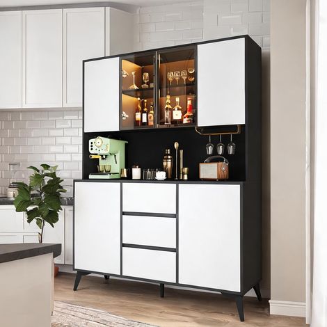 Meuble buffet haut en MDF noir et blanc avec éclairage LED (1/5)