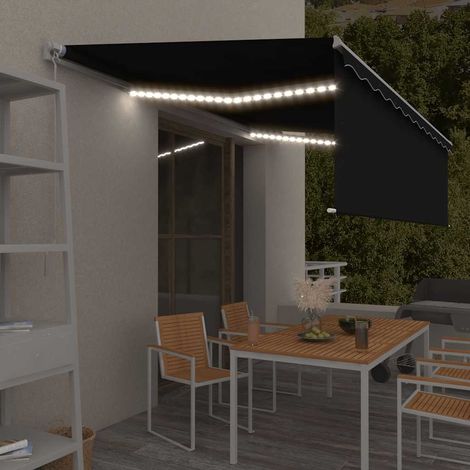Auvent rétractable manuel avec store et LED 5x3 m Anthracite