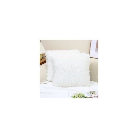 Lot de 2 Housse de Coussin Fourrure Moelleux Doux en Peluche Coussins Carré Décoratif pour Salon Canapé Chambre Voiture 45x45 Blanc
