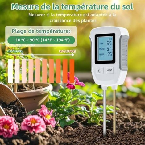 Testeur De pH Du Sol - 3 En 1 Humidimetre Et Thermometre - Pour Jardinage Et Plantes En Pot - 1 Unite (1/4)