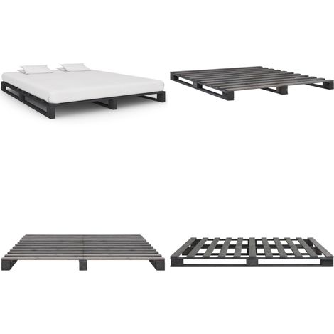 Estructura de cama de palets madera maciza pino gris 200x200 cm - Cama de madera - Cama de palets