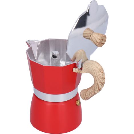 Cafetière Moka Pot 150ml, cafetière italienne pour cuisinière à gaz et réchaud à alcool, rouge, bouilloire à café pour induction (1/5)