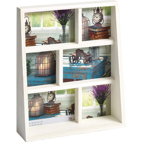 Cadre Photo Blanc 3X 10x15 et 3X 10x10 cm Cadre galerie Rustic SM666W (1/4)