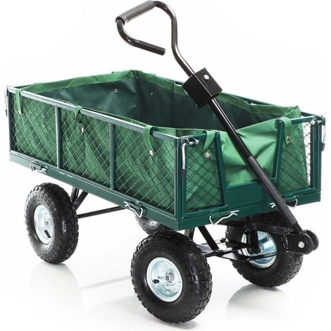 Wiltec Carrello da trasporto con sponde ribaltabili max 300 kg, incl.telone, per giardino campagna