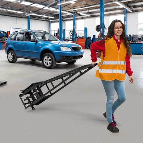 Rampe idrauliche per auto 114x36x32 cm, altezza regolabile da 23 a 36 cm, con 2 ruote retrattili, ferro nero (1/5)
