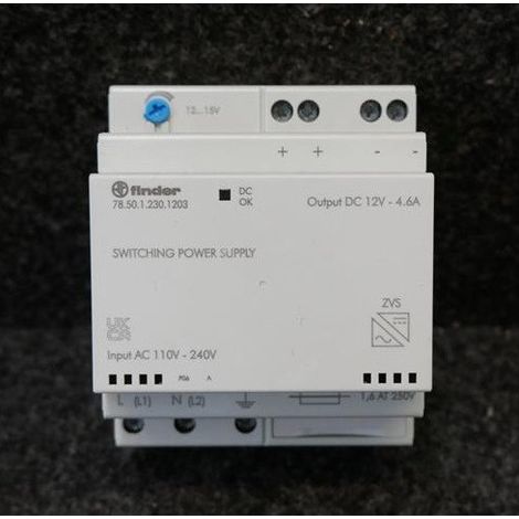 Alimentation modulaire 4.6A entrée 110-240Vac sortie: 12Vdc 50W fusible + régulateur pour rail DIN FINDER