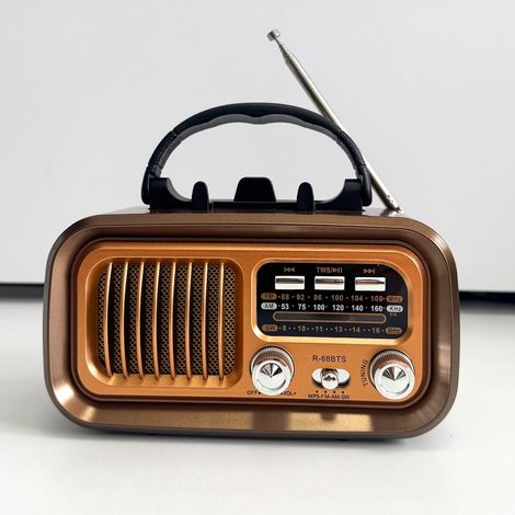 Radio portable rétro, radio transistor vintage aspect bois avec unson de basse exception, alimentation solaire/piles D/USB rechargeable, compatible avec la lecture de musique par carte TF et clé USB, (1/5)