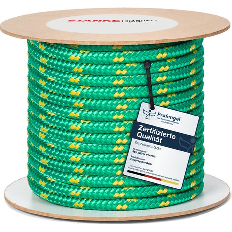 Seilwerk STANKE Polypropylenseil 10mm 50m Grün mit gelben Akzenten - Tomatenpflanzen Aufhängeseil - Seil für Landwirtschaft, Gartenbau - Reißfeste Bauschnur, Reepschnur