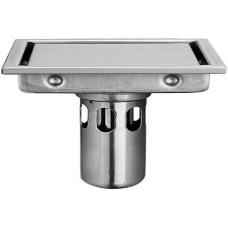 Bonde de douche de 11 cm avec grille carrelée, bonde de douche carrée avec filtre à cheveux, en acier inoxydable 304 avec finition brossée (1/4)