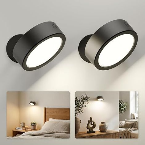 Applique Murale Sans Fil Intérieure Rechargeable,5500mAh,LED à Intensité Réglable,3Températures de Couleur,Rotation à 360° et Commande Tactile pour Salon,Chambre,Chevet,Couloir, Noir (1/3)