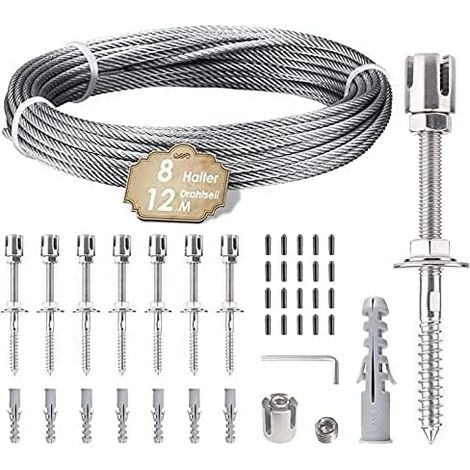 Kit completo di supporto a traliccio in acciaio inossidabile per piante rampicanti con 8 supporti e 12 m di corda per rose e giardini esterni