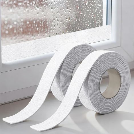 Strisce adesive assorbenti per finestre, strisce anticondensa, 200 x 3 cm, nastro adesivo in feltro di cotone per finestre (confezione da 2, bianco) (1/5)
