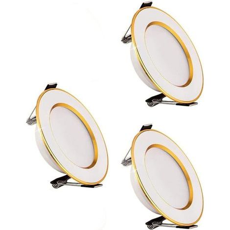 Set mit 3 ultraflachen LED-Einbaustrahlern mit 3 dimmbaren 5-W-Leuchtmitteln, 220-V-Spotmodul, Ausschnitt 65–85 mm, dimmbar, warmweiß (3000 K), Abstrahlwinkel 120° (1/5)