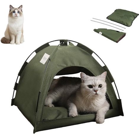 Tente pour chat - Niche pour animaux - 50x50cm - Vert olive - Coussin amovible et lavable - Structure métallique stable - Convient aux chats jusqu'à 5 kg - Usage intérieur - Couleur : Vert olive (1/5)