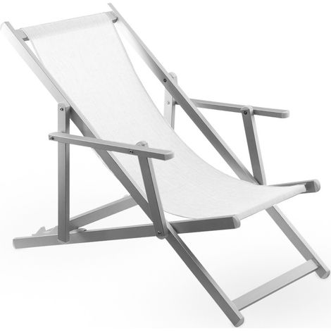 Silla Reclinable Plegable Napoli con Brazos, Estructura de Aluminio y Textilene Color: Blanco