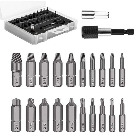 Juego de 22 extractores de tornillos, extractor de tornillos HSS fácil de usar, con soporte magnético para puntas y adaptador para llave de vaso. (1/5)